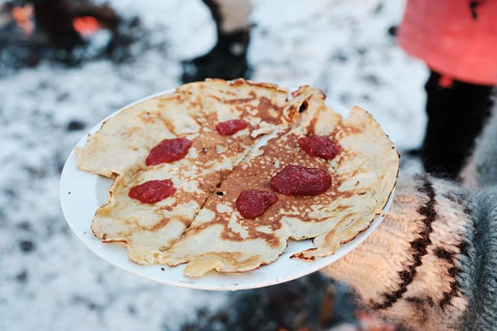 Pancake cooked on a fire